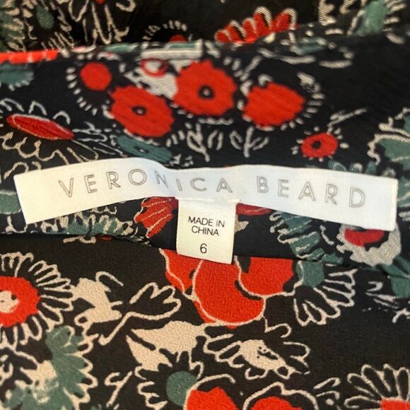 Veronica Beard Ballard Print Floral Silk Ruched Ruffle Dress Sz 6 - Picture 5 of 8